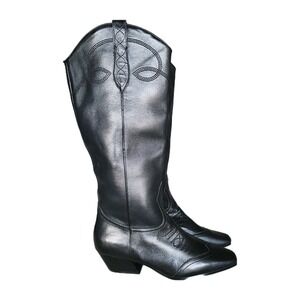 Steve Madden Womens Leather Western Boots Black 7.5 M Dollie Tall Cowboy Country